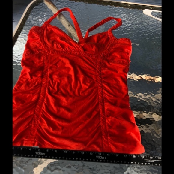 DELETTA by ANTHROPOLOGIE size large coral orange ruched top  slimming top - Picture 11 of 14